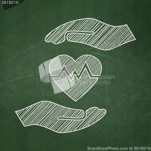 Image of Insurance concept: Heart And Palm on chalkboard background