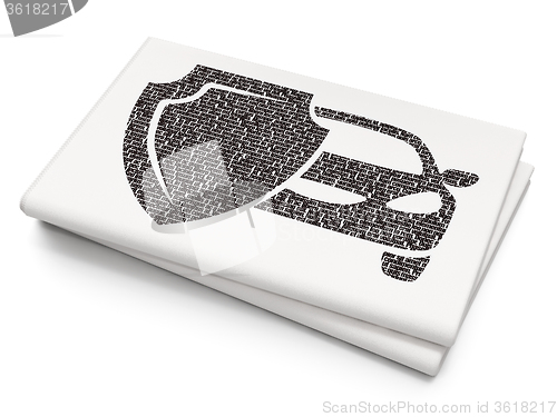 Image of Insurance concept: Car And Shield on Blank Newspaper background