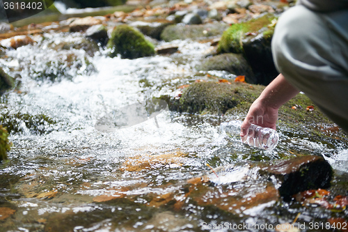 Image of man drinking fresh water from spring