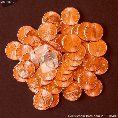 Image of Retro look Dollar coins 1 cent wheat penny cent