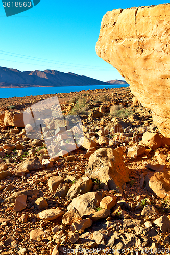 Image of lake  in    valley  morocco   atlas dry mountain  