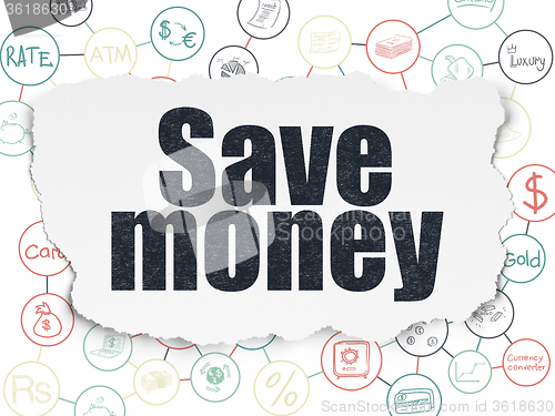 Image of Banking concept: Save Money on Torn Paper background