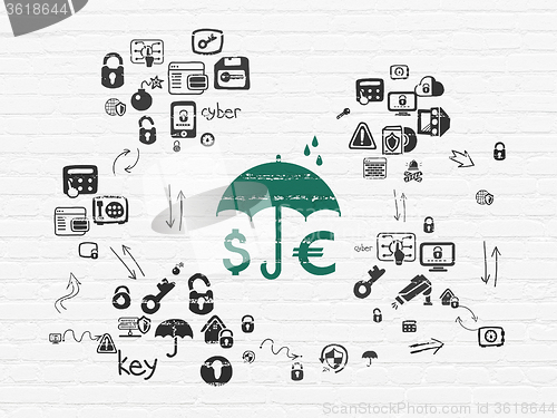 Image of Safety concept: Money And Umbrella on wall background