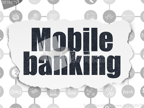 Image of Banking concept: Mobile Banking on Torn Paper background