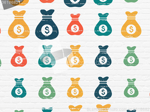 Image of Finance concept: Money Bag icons on wall background