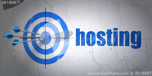 Image of Web design concept: target and Hosting on wall background
