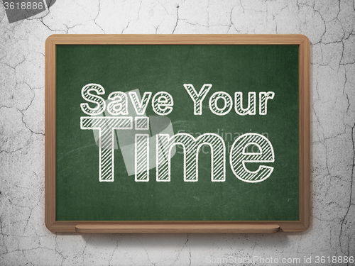 Image of Timeline concept: Save Your Time on chalkboard background