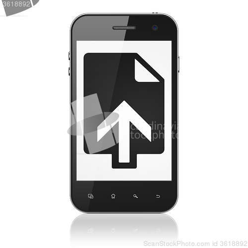 Image of Web design concept: Smartphone with Upload on display