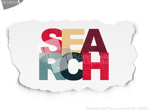 Image of Web development concept: Search on Torn Paper background