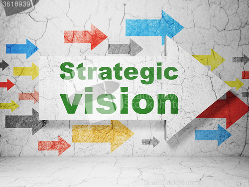 Image of Business concept: arrow with Strategic Vision on grunge wall background