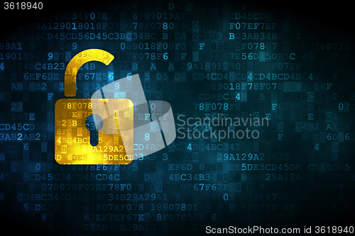 Image of Safety concept: Opened Padlock on digital background