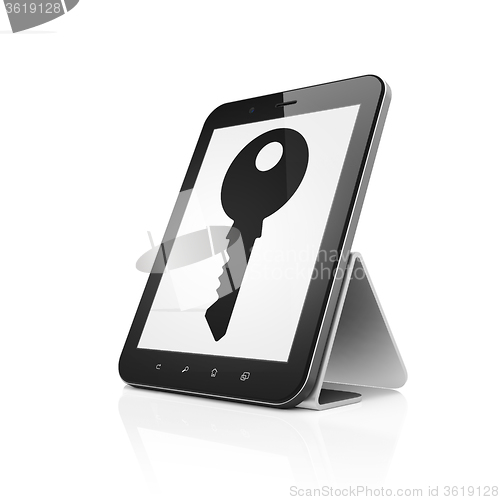 Image of Safety concept: Tablet Computer with Key on display