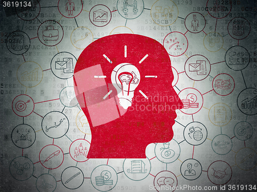 Image of Business concept: Head With Light Bulb on Digital Paper background