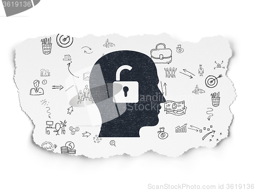 Image of Business concept: Head With Padlock on Torn Paper background