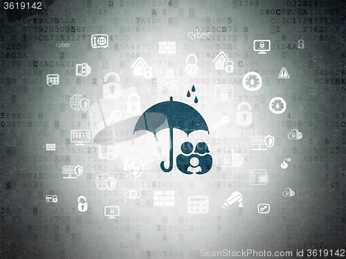 Image of Security concept: Family And Umbrella on Digital Paper background