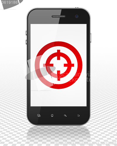 Image of Finance concept: Smartphone with Target on display