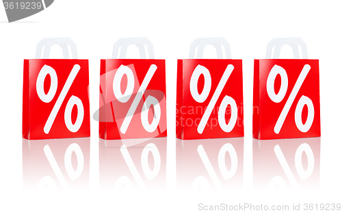 Image of many red shopping bags with percentage sign