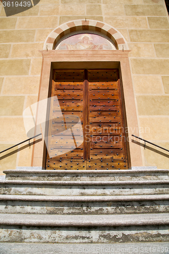 Image of tradate  italy   church    door entrance and mosaic  