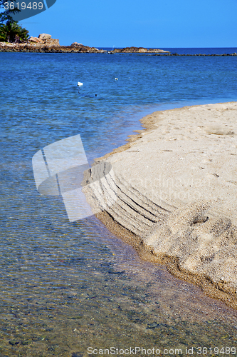 Image of asia in phangan  isle white  beach    rocks pirogue  and  sea 