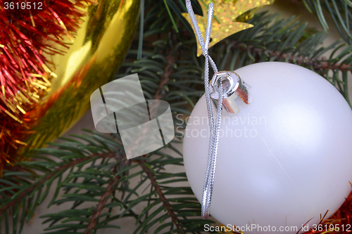 Image of Merry Christmas and Happy New Year. New year decoration. New year balls