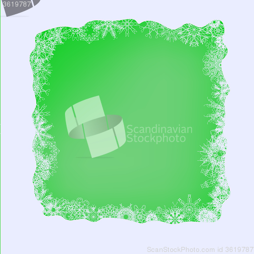 Image of Set of Different Winter Snowflakes on Green Background