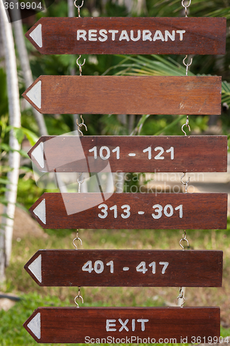 Image of signboard on the beach at hotel, Koh Samui, Thailand