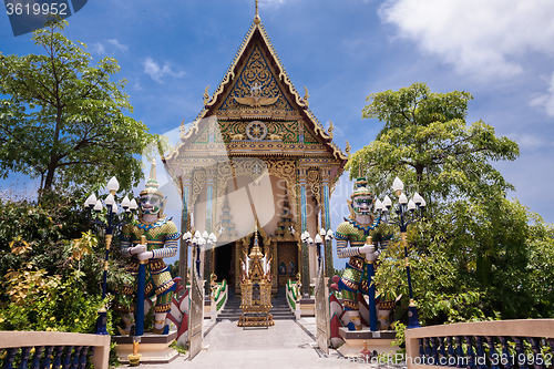 Image of Buddhist pagoda. Temple complex Wat Plai Laem on Samui island