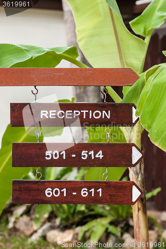 Image of signboard on the beach at hotel, Koh Samui, Thailand