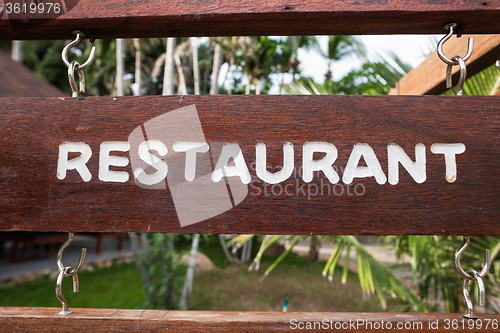 Image of signboard on the beach at hotel, Koh Samui, Thailand