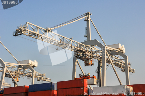 Image of sea cargo port large cranes