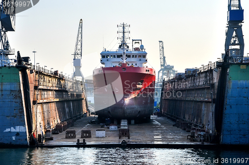 Image of ship in a floating dock