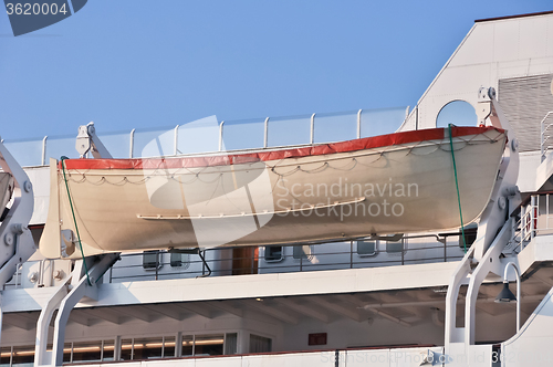 Image of lifeboat aboard a cargo ship