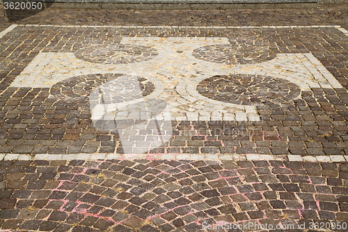 Image of vanzaghello street  lombardy italy  varese  curch and marble