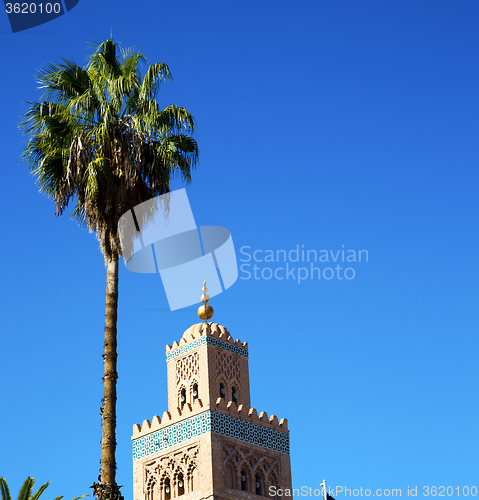 Image of history in maroc africa  minaret religion and the blue     sky