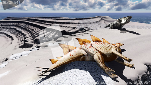 Image of Dead dinosaurs on island