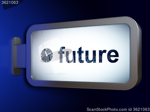Image of Time concept: Future and Clock on billboard background