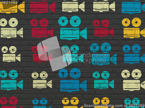 Image of Vacation concept: Camera icons on wall background