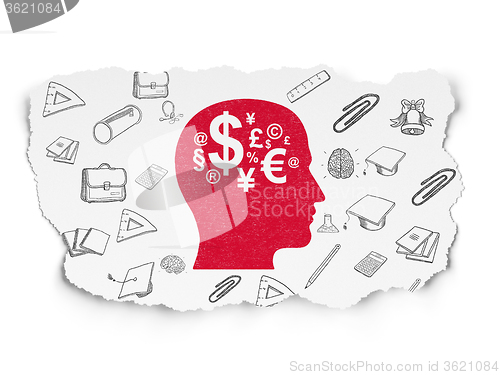 Image of Learning concept: Head With Finance Symbol on Torn Paper background