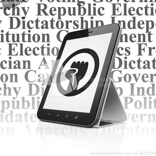 Image of Political concept: Tablet Computer with Uprising on display