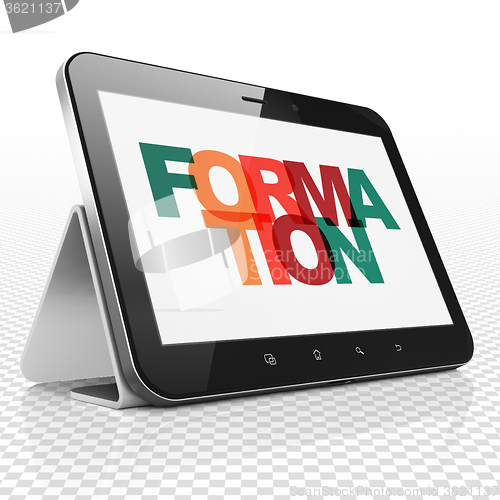 Image of Learning concept: Tablet Computer with Formation on  display