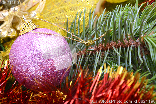 Image of Decorated Christmas tree with various gifts. Christmas and New Year celebration. Holiday Christmas scene. Christmas gifts under the Christmas tree