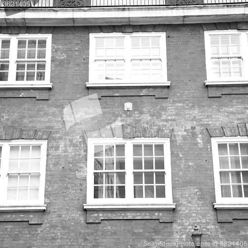Image of old window in europe london  red brick wall and      historical 