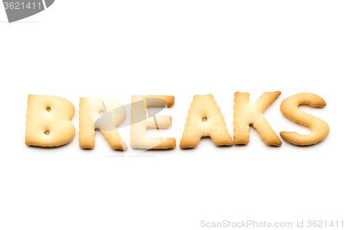 Image of Word breaks cookie isolated on white background 
