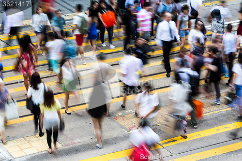 Image of Overhead View Of Commuters Crossing Busy Hong Kong Street