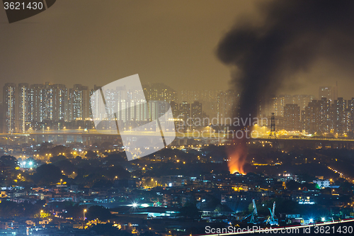 Image of Fire accident with strong smoke