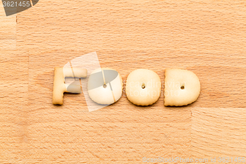 Image of Word food cookie over the wooden background