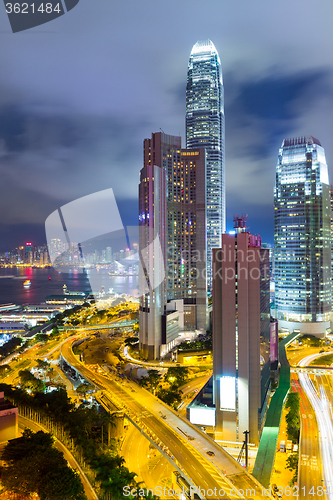 Image of Financial district in Hong Kong at night