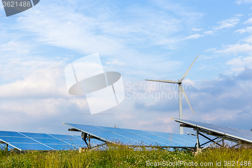 Image of Wind turbine and solar panel