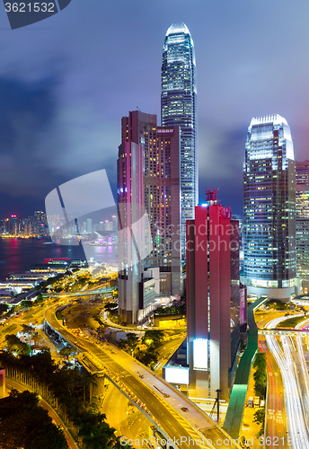 Image of Modern office building in Hong Kong at night