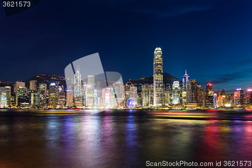 Image of Victoria Harbour at night ,Hong Kong China